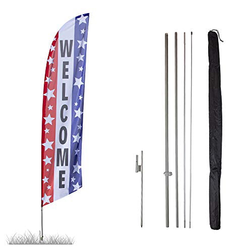 2 Windless Swooper Feather Flag Sign Kits With Pole and Ground Spikes Self Storage Patriotic Two 